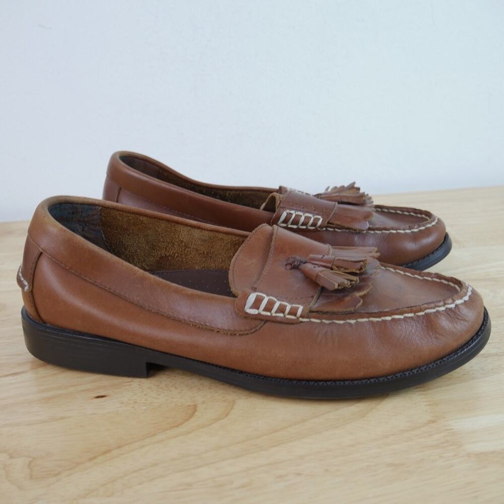 Brown Leather Tassel Loafers Men's 10 D Preppy Heritage Slip On Trad Shoes Chaps